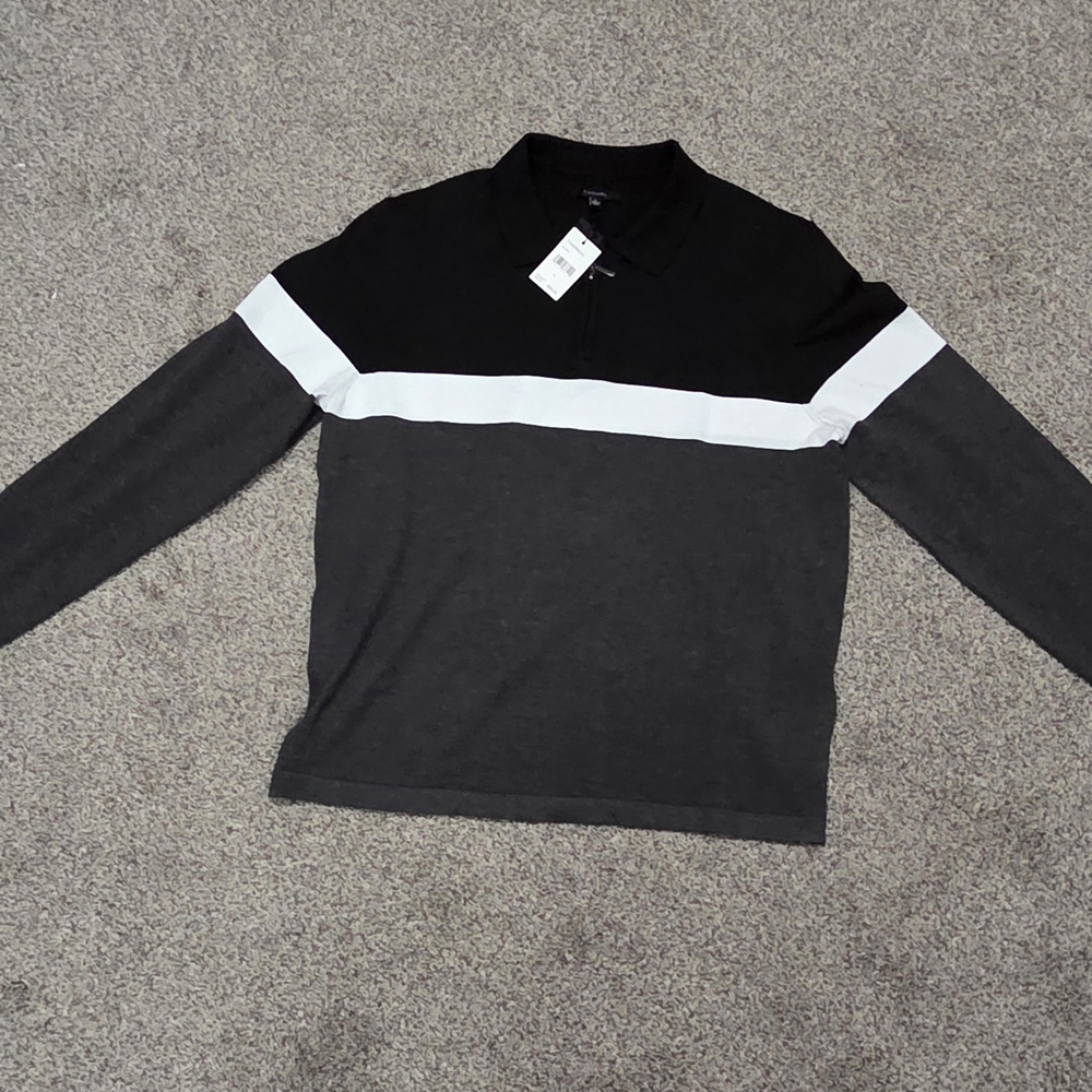 NWT - Tahari Black Textured Polo Shirt